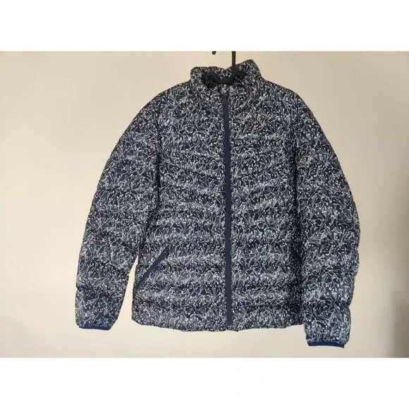 (V) Land's End GIRLS BLUE FLOWERS PATTERN Puffer Jacket Sz L 14-16 COLD WEATHER